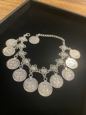 Silver-Tone Coin Charm Bracelet Necklace — Women Jewelry B45
